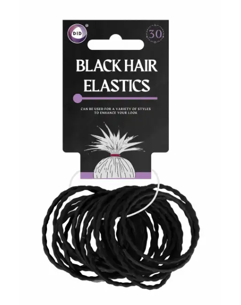 30Pk Black Hair Elastics