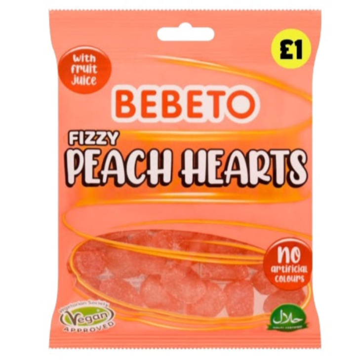 Bebeto Fizzy Peach Hearts 150g PMP