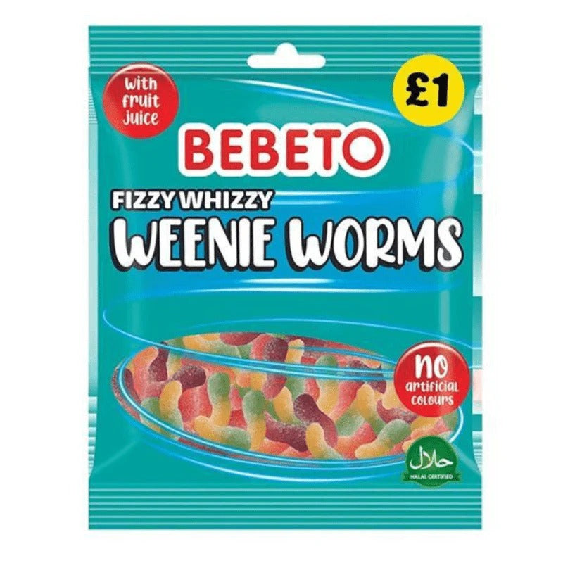 Bebeto Fizzy Whizzy Weenie Worms 150g PMP